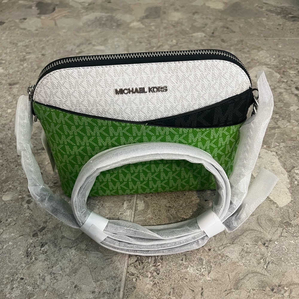 Michael Kors Green and White Crossbody Bag